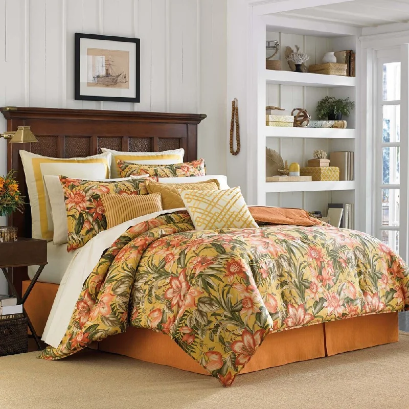 Microfiber - filled comforters that are lightweight and easy to care forTommy Bahama Tropical Lily 4-Piece Comforter Set
