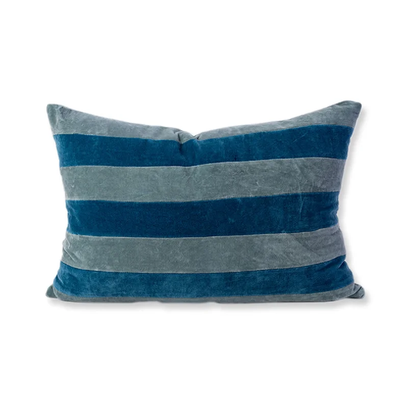 Travel Pillows for Long JourneysStriped Velvet Lumbar Pillow - Aqua + Peacock - Case Only