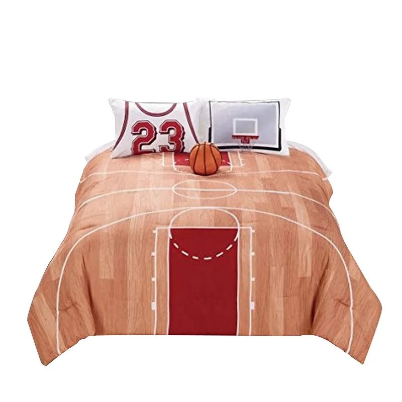Duck down comforters with a softer feel and good warmth retention4 Piece Polyester Full Comforter Set with Basketball Court Print, Multicolor