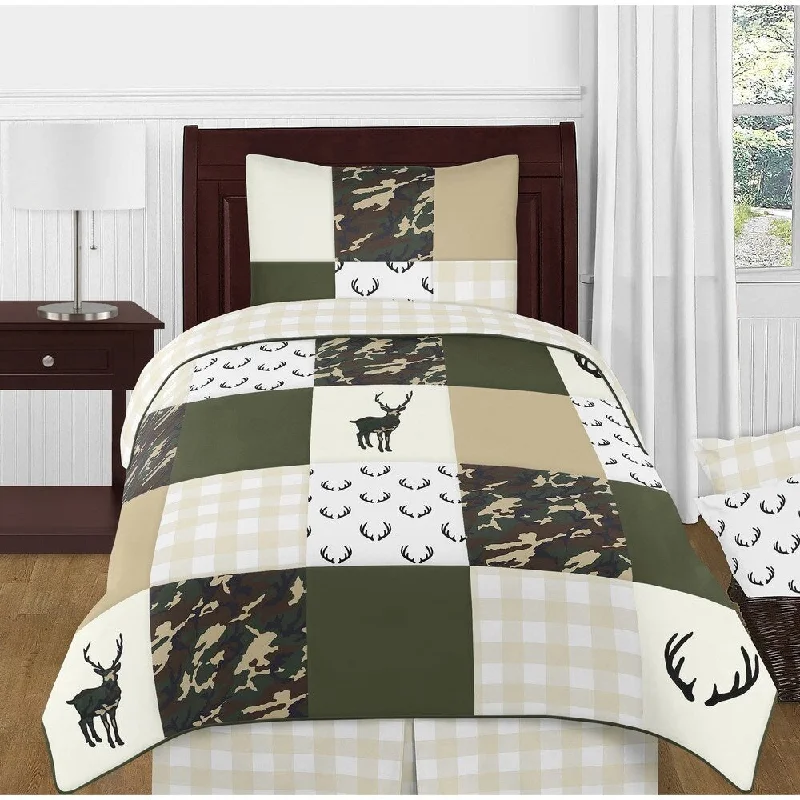 Wool - filled comforters with natural moisture - wicking and temperature - regulating featuresSweet Jojo Designs Green Beige Deer Buffalo Plaid Check Woodland Camo Camouflage Collection Boy 4p Twin Comforter Set