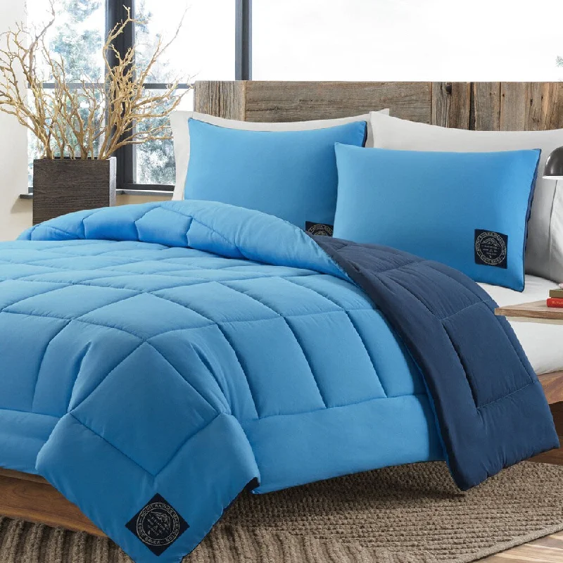 Silk - filled comforters for a luxurious and smooth touchEddie Bauer Peak Blue 3-piece Comforter Set