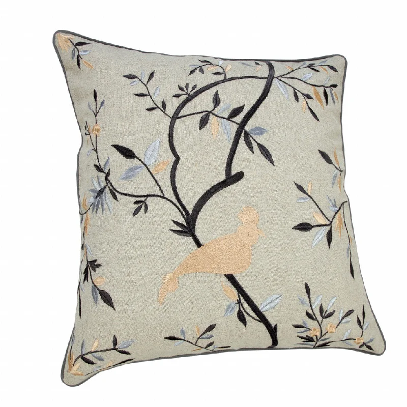 Back Support Pillows for Office Chairs20" X 20" Linen Cream Dark Blue And Light Blue 100% Cotton Abstract Zippered Pillow