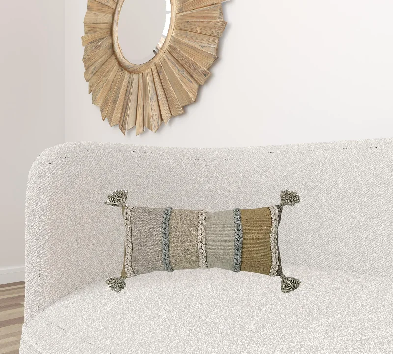 Decorative Pillows for Living Room MakeoverBeige Brown Braided Stripe Lumbar Pillow