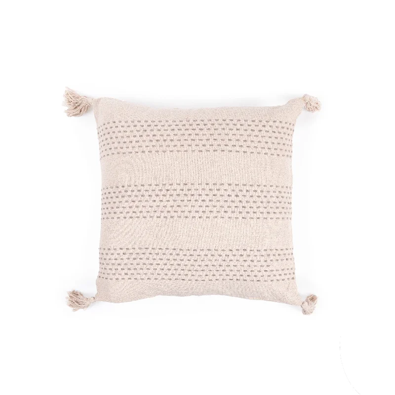 Round Pillows for Boho-Style Interiors***Cream Pillow with Grey Stitching and Tassels - 24"x24" Round Pillows for Boho-Style Interiors***Cream Pillow with Grey Stitching and Tassels - 24"x24"