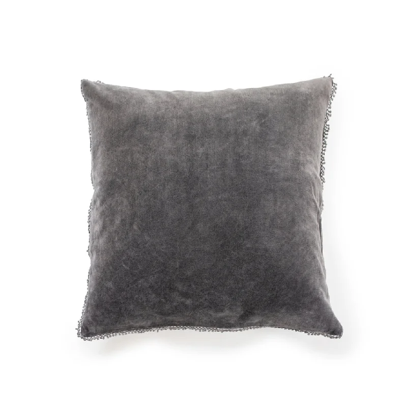 Orthopedic Pillows for Back Pain ReliefAsh Velvet Pillow With Poms - 22"x22