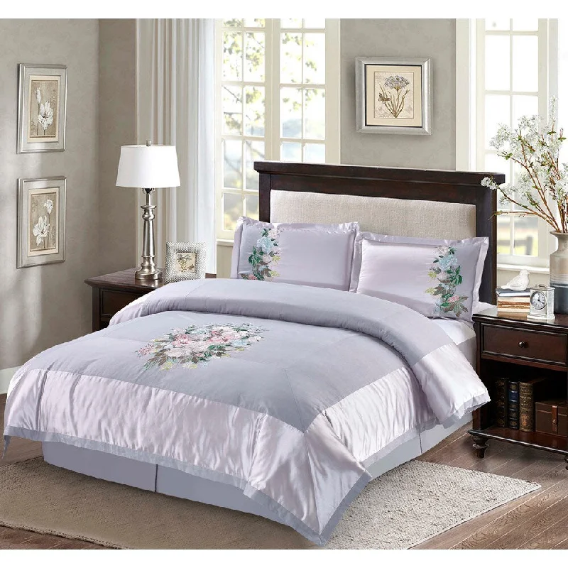 Silk - filled comforters for a luxurious and smooth touchAdelia Embroidered Floral 4-piece Comforter Set