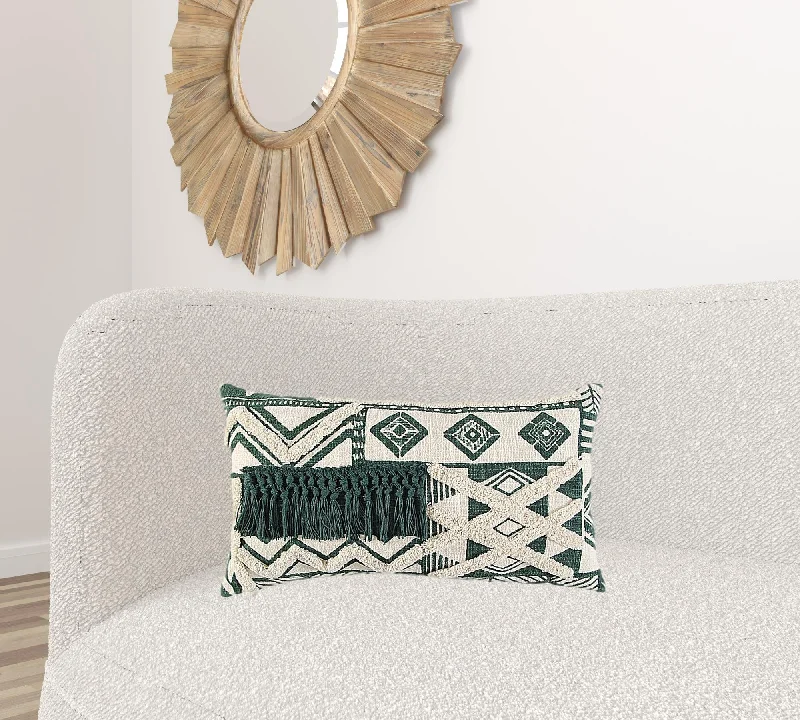 Silk Pillows for Smooth Skin and HairIvory Green Geometric Boho Chic Lumbar Pillow