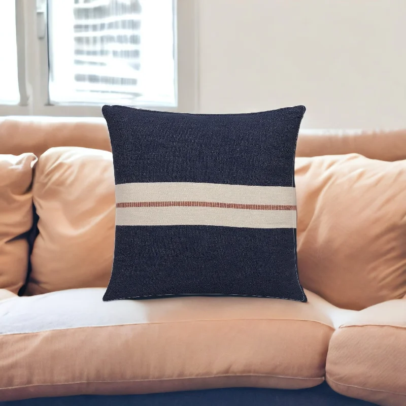 Down Alternative Pillows for Ethical Choices20" X 20" Blue Striped Cotton Zippered Pillow