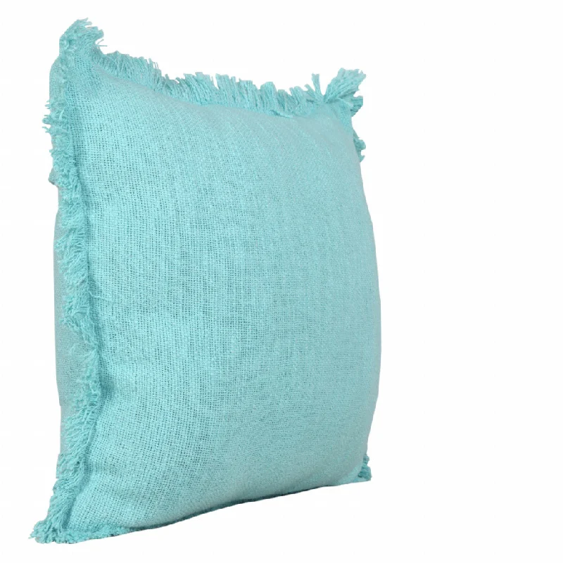 Square Pillows for Modern Home Decor20" X 20" Aqua 100% Cotton Zippered Pillow With Fringe Square Pillows for Modern Home Decor20" X 20" Aqua 100% Cotton Zippered Pillow With Fringe