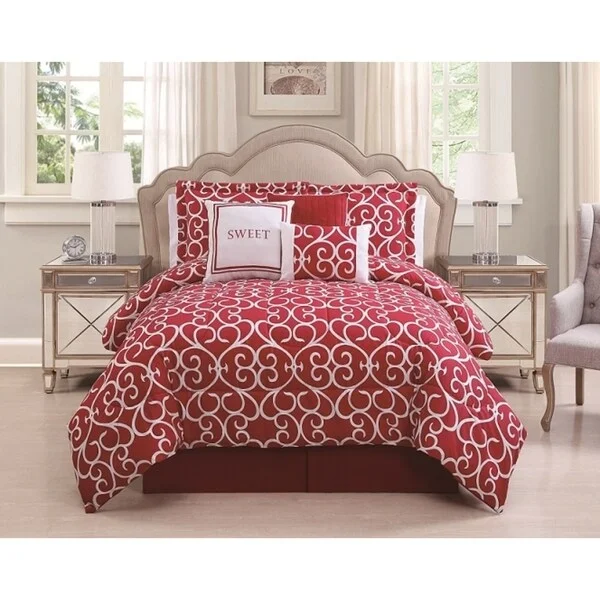 Microfiber - filled comforters that are lightweight and easy to care forSweet Red/White 7-piece Comforter Set