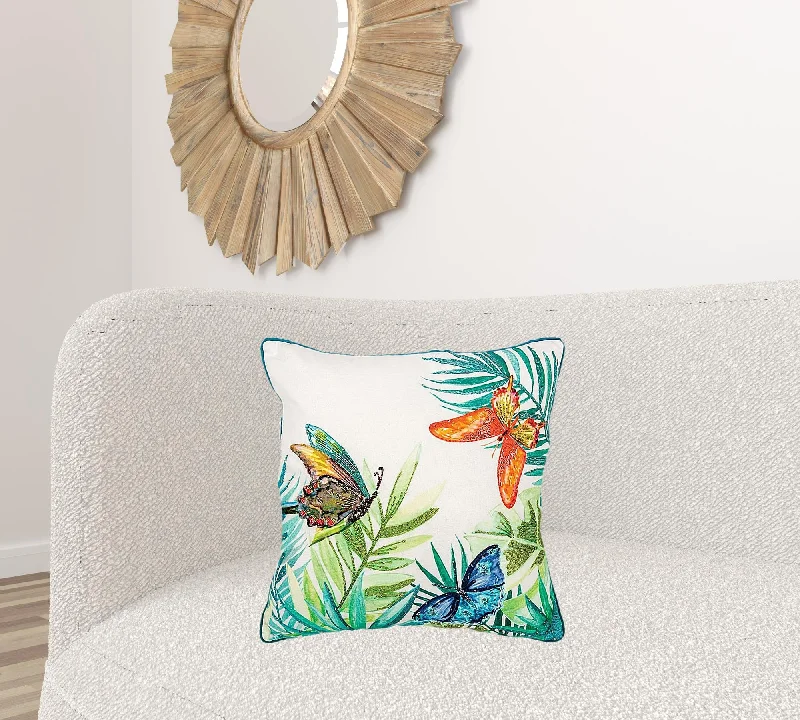 Kids Pillows with Fun DesignsWhite Green Butterfly Bliss Decorative Throw Pillow