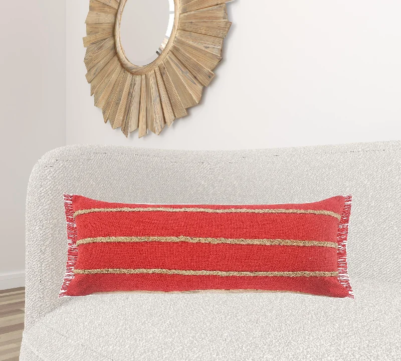 Decorative Pillows for Living Room Makeover14" X 36" Red And Tan 100% Cotton Zippered Pillow