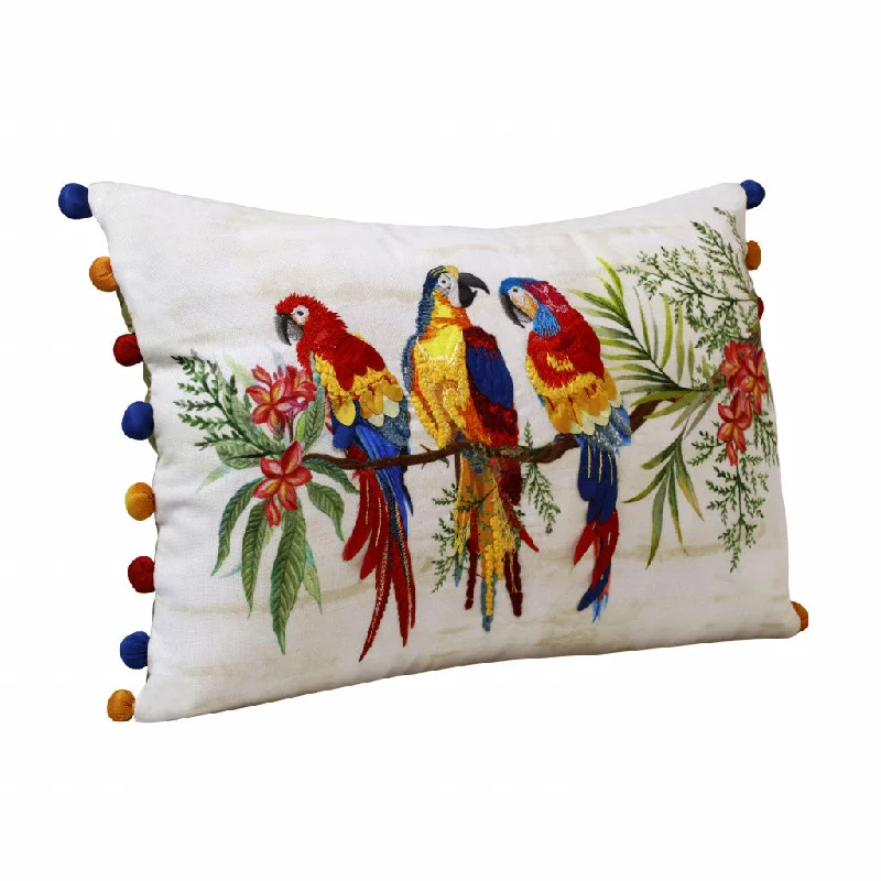 Cooling Pillows for Hot Sleepers14" X 20" Red Blue Orange And Ivory Bird Polyester Animal Print Zippered Pillow