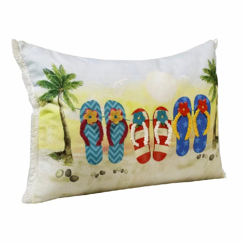 Memory Foam Pillows for Neck Support14" X 20" Blue Red Green And Off-White Polyester Tropical Zippered Pillow