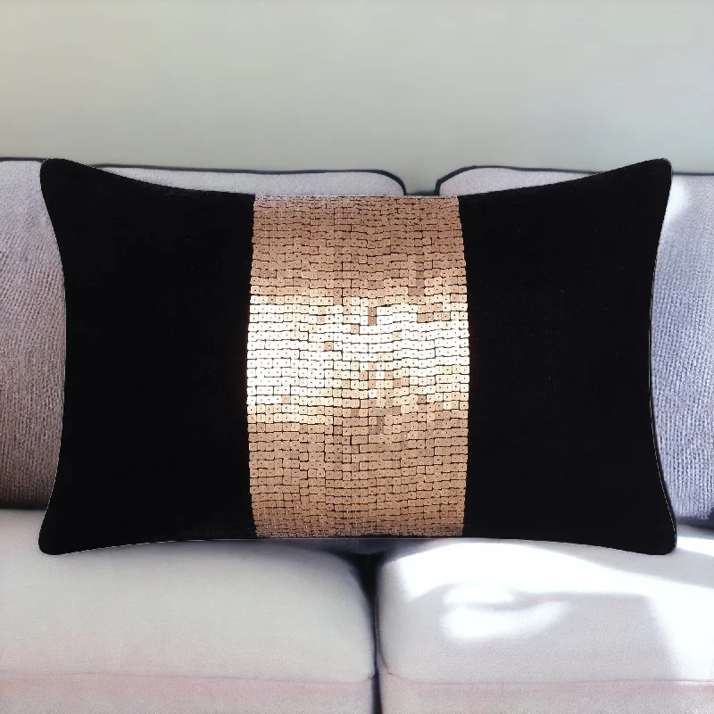Bolster Pillows for Sofa Decoration16" X 24" Black Striped Polyester Zippered Pillow With Beads Bolster Pillows for Sofa Decoration16" X 24" Black Striped Polyester Zippered Pillow With Beads