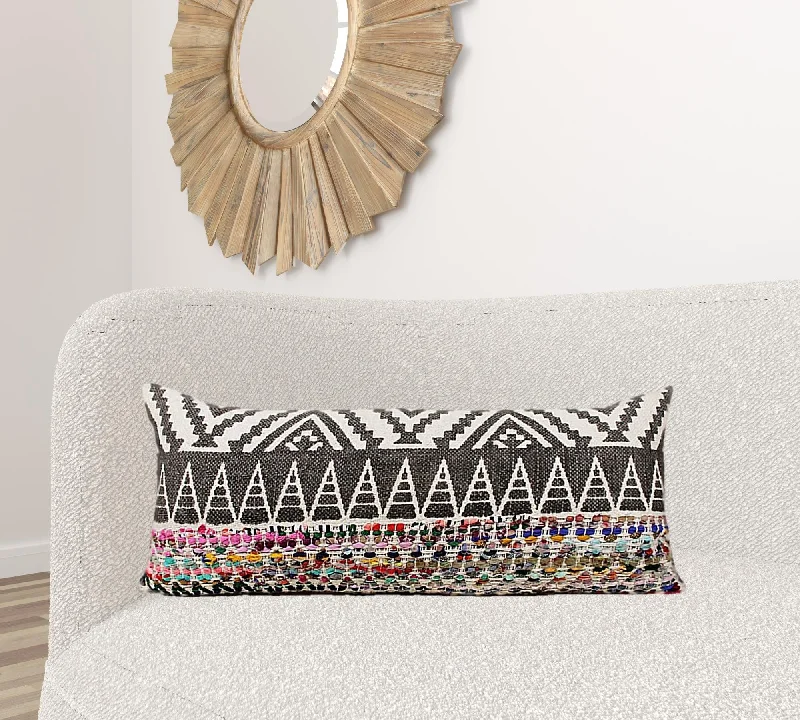 Travel Pillows for Long Journeys14" X 36" Off-White Black Red Blue Orange And Green 100% Cotton Geometric Zippered Pillow