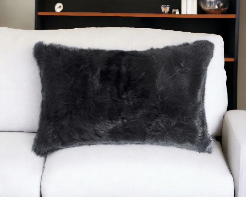 Travel Pillows for Long Journeys12" X 20" Black Wool Throw Pillow