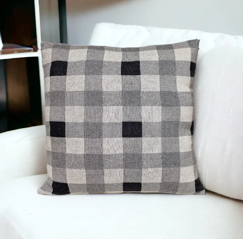 Soft and Fluffy Pillows for Bedroom ComfortLead Grey Checkered Pillow