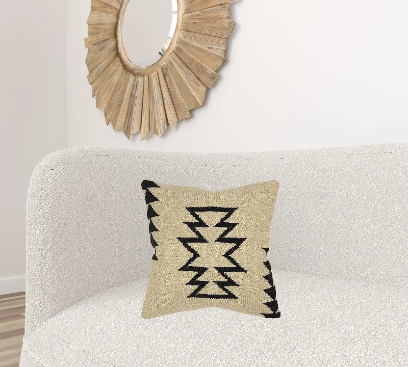 Bolster Pillows for Sofa DecorationBeige Black Tribal Motif Down Filled Throw Pillow