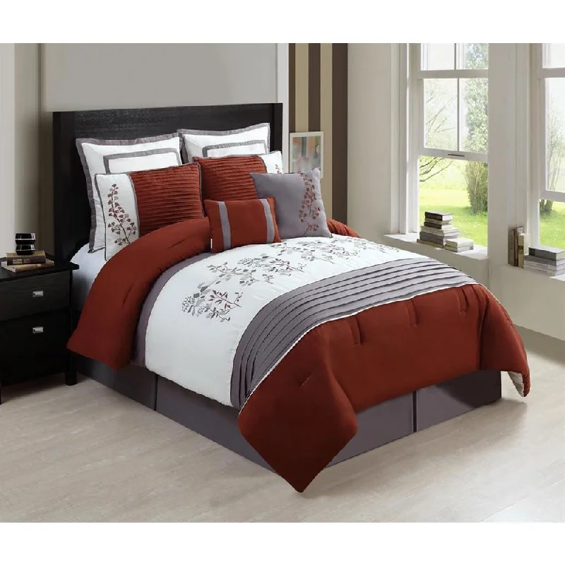 Silk - filled comforters for a luxurious and smooth touchVCNY Alexandra Rust/ Grey Floral 8-piece Comforter Set
