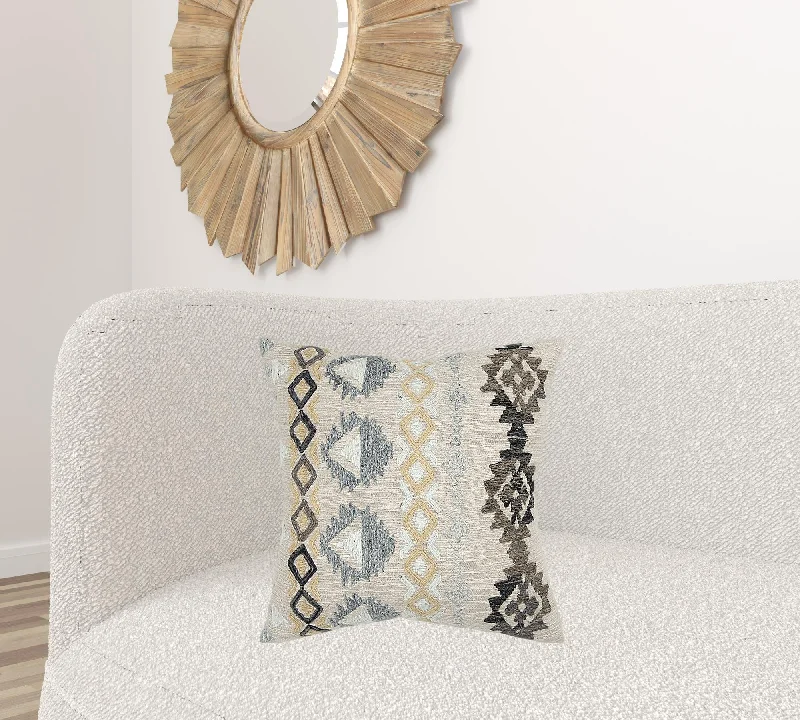 Silk Pillows for Smooth Skin and HairBrown Beige Tribal Embroidered Throw Pillow