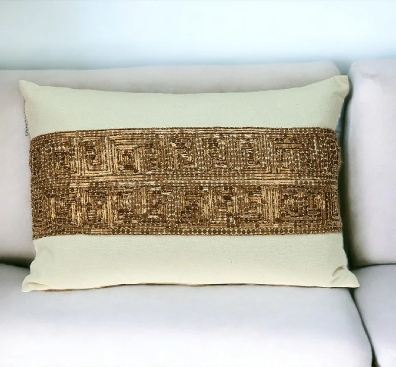 Plush Pillows for a Cozy BedGlam Off White with Golden Sequins Lumbar Throw Pillow
