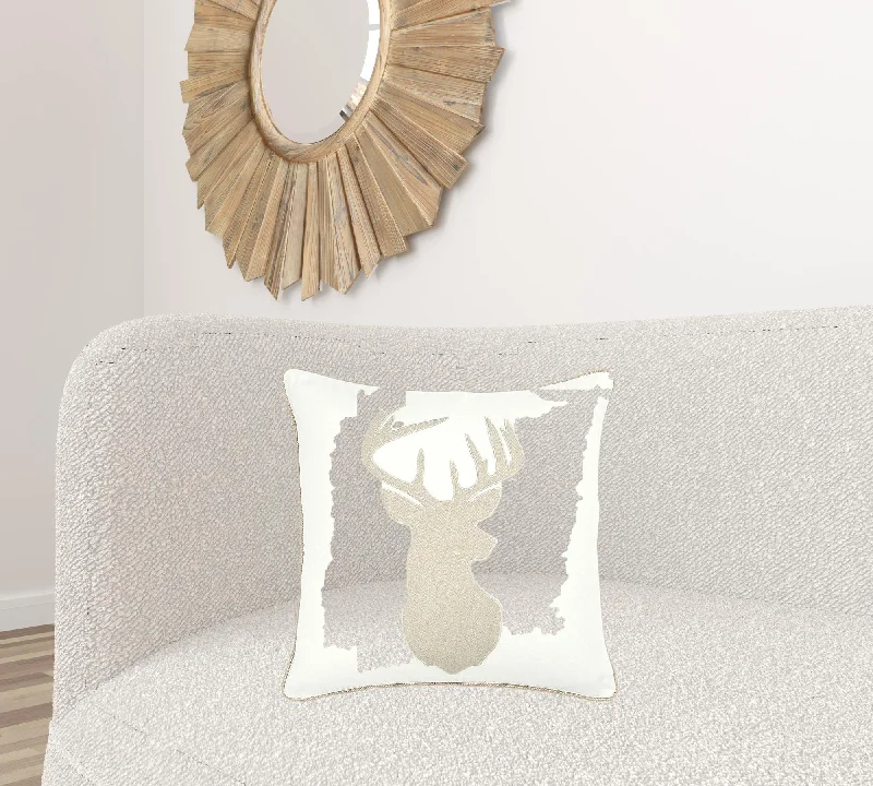 Cotton Pillows for Natural ComfortIvory Tan Reindeer Down Filled Throw Pillow