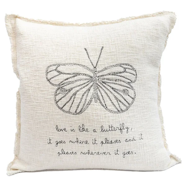 Velvet Pillows for a Touch of Elegance***Pillow Collection- Embroidered Love Is Like A Butterfly Pillow 24"x24"
