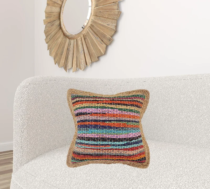 Back Support Pillows for Office Chairs20" X 20" Tan Red Blue Yellow And Orange 100% Cotton Geometric Zippered Pillow