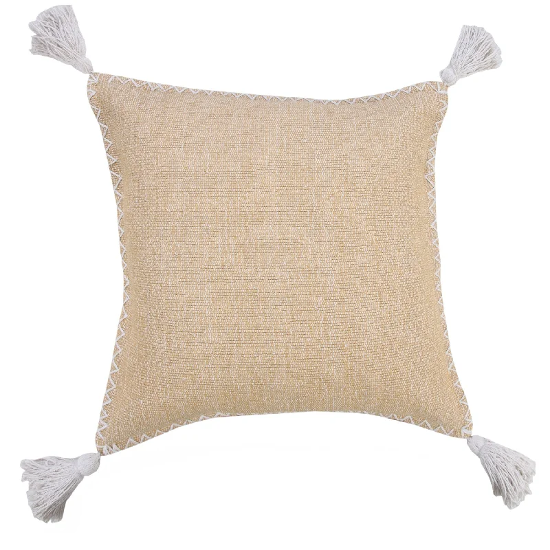 Plush Pillows for a Cozy Bed20" X 20" Brown and White Cotton Zippered Pillow With Embroidery, Tassels Plush Pillows for a Cozy Bed20" X 20" Brown and White Cotton Zippered Pillow With Embroidery, Tassels