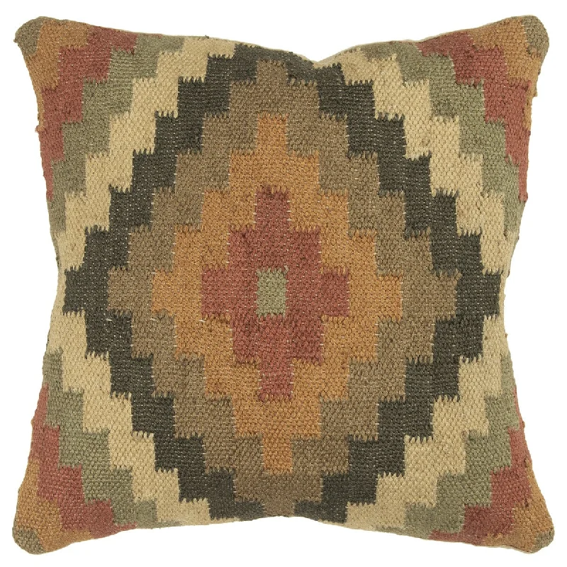 Down Alternative Pillows for Ethical Choices18" Brown and Green Geometric Jute Wool Blend Throw Pillow Down Alternative Pillows for Ethical Choices18" Brown and Green Geometric Jute Wool Blend Throw Pillow