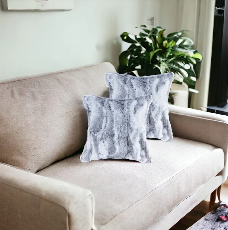 Cooling Pillows for Hot SleepersSet Of Two 18" Grey Rabbit Natural Fur Throw Pillows