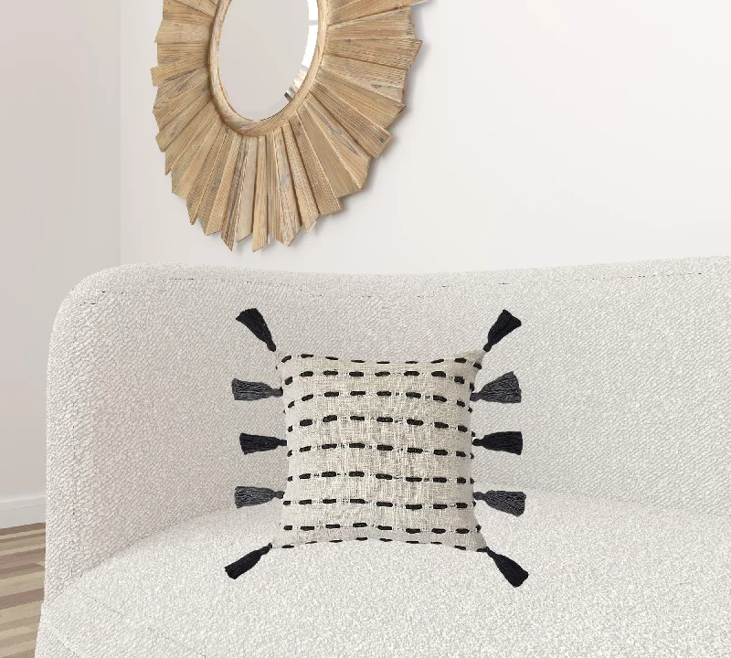 Feather Pillows for a Luxurious Sleep20" X 20" Black And Cream 100% Cotton Geometric Zippered Pillow