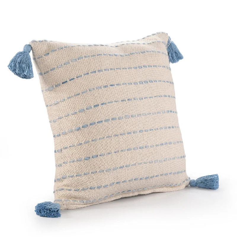 Plush Pillows for a Cozy Bed20" X 20" Denim Blue And Ivory 100% Cotton Striped Zippered Pillow