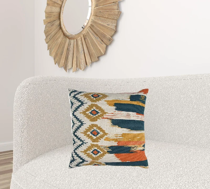 Decorative Pillows for Living Room MakeoverBlue Mustard Ikat Pattern Throw Pillow