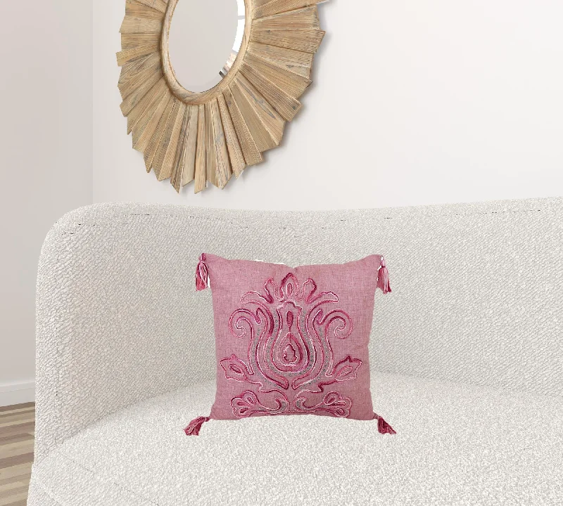 Silk Pillows for Smooth Skin and Hair17" X 17" Light Pink Polyester Zippered Pillow With Tassels
