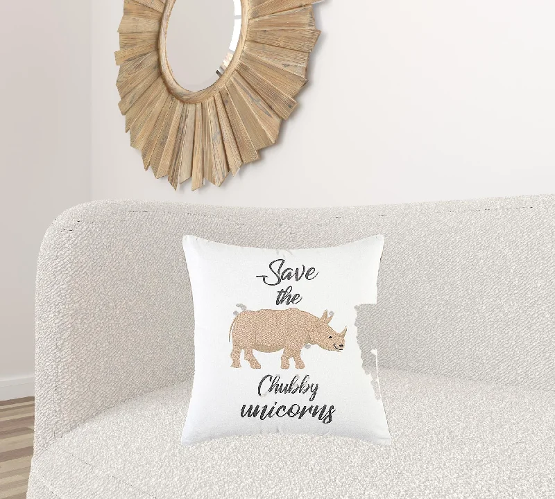 Silk Pillows for Smooth Skin and HairWhite Beige Chubby Unicorn Throw Pillow
