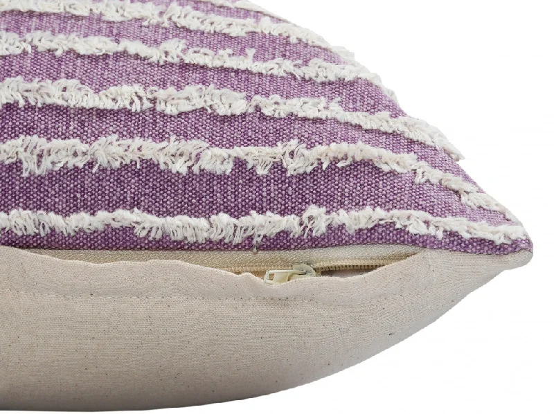 Plush Pillows for a Cozy Bed14" X 36" Purple And Cream 100% Cotton Striped Zippered Pillow Plush Pillows for a Cozy Bed14" X 36" Purple And Cream 100% Cotton Striped Zippered Pillow
