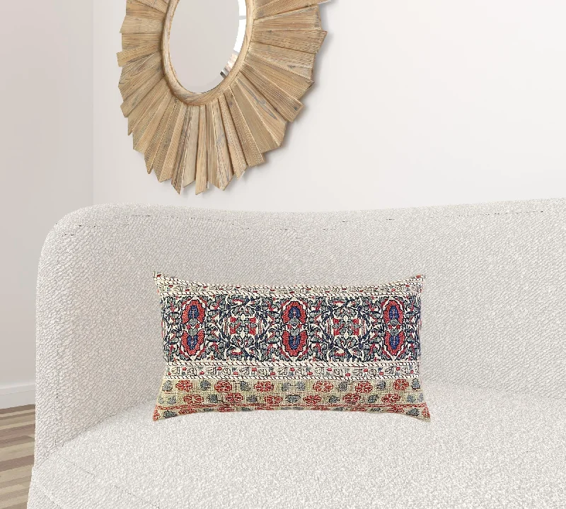 Velvet Pillows for a Touch of EleganceRed Beige Patterned Panel Lumbar Pillow
