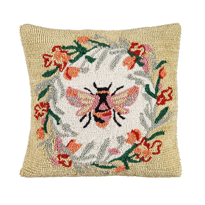 Kids Pillows with Fun DesignsIndoor/Outdoor Hooked Pillow  18"x18" Bee