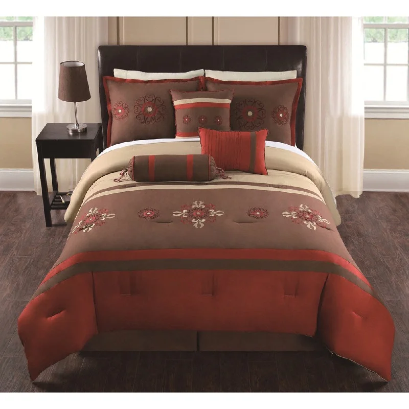 Full - size comforters suitable for full - sized beds in guest rooms or small bedroomsSahara 7-piece Embroidered Comforter Set