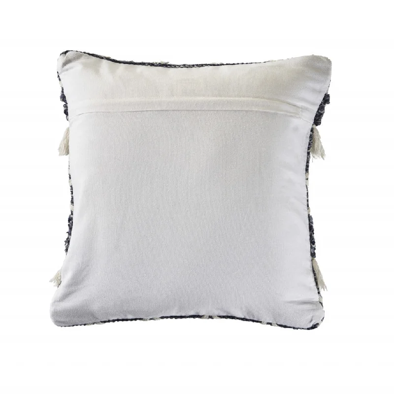 Bolster Pillows for Sofa Decoration20" X 20" Navy And Ivory 100% Wool Geometric Zippered Pillow