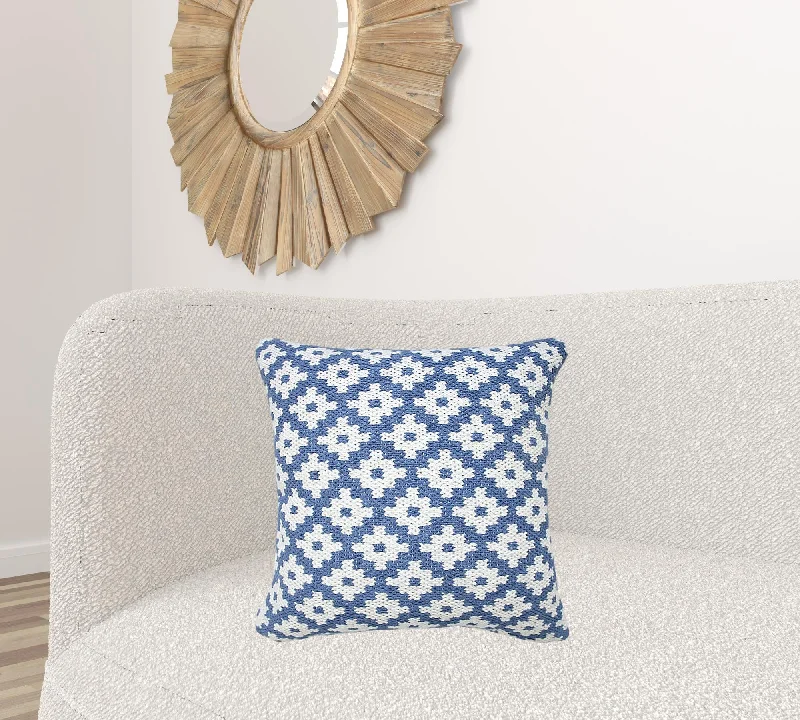 Adjustable Pillows for Customized Comfort20" X 20" Blue And White 100% Cotton Geometric Zippered Pillow
