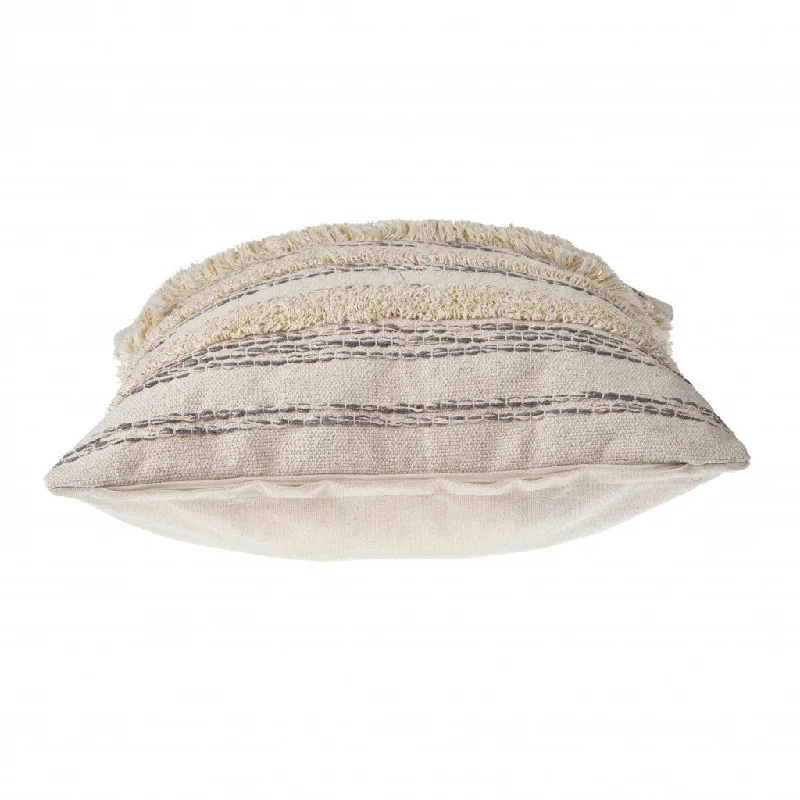 Orthopedic Pillows for Back Pain Relief20" X 20" Cream Gray And Gold 100% Cotton Striped Zippered Pillow