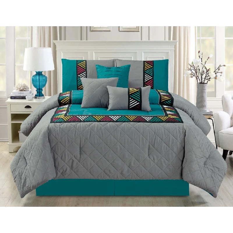 Goose down comforters known for their superior quality and insulationAzteca 7-piece Quilted Comforter Set