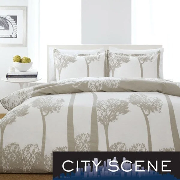 Microfiber - filled comforters that are lightweight and easy to care forCity Scene Tree Top 3-piece Full/ Queen-size Comforter Set - White