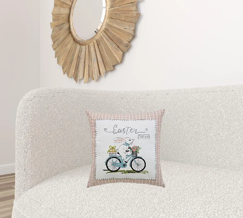 Orthopedic Pillows for Back Pain Relief17" X 17" Light Pink Checkered Easter Bunny on Bicycle Throw Pillow Orthopedic Pillows for Back Pain Relief17" X 17" Light Pink Checkered Easter Bunny on Bicycle Throw Pillow