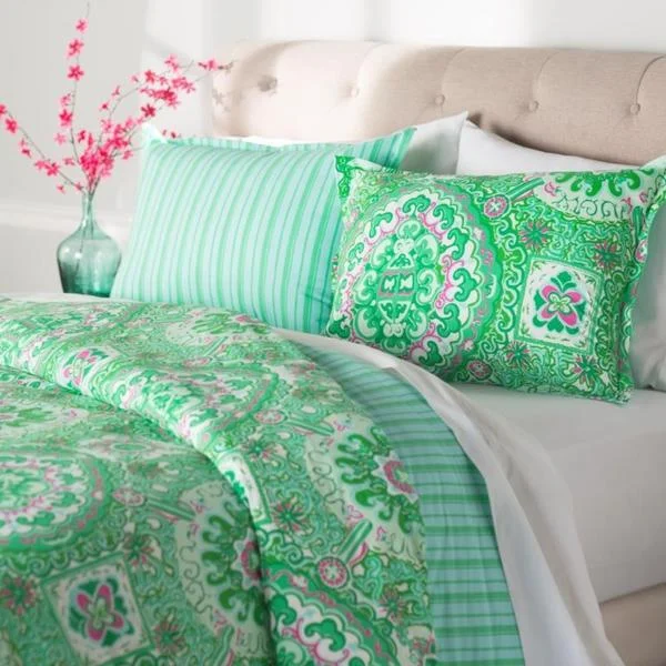 Duck down comforters with a softer feel and good warmth retentionStone Cottage Lolita Green/ Pink Comforter and Sham Set