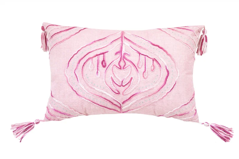 Kids Pillows with Fun Designs13" X 20" Pink White And Silver Abstract Zippered Polyester Throw Pillow With Tassels