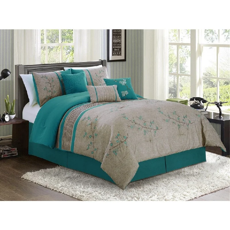 Full - size comforters suitable for full - sized beds in guest rooms or small bedroomsNoriko Embroidered Luxury 7 Piece Comforter Set